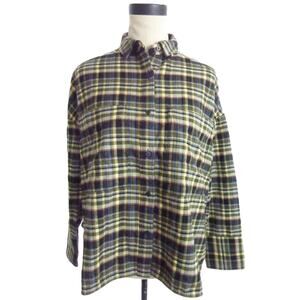 NWT Everlane Boxy Flannel Button Down Shirt XS Dark Plaid